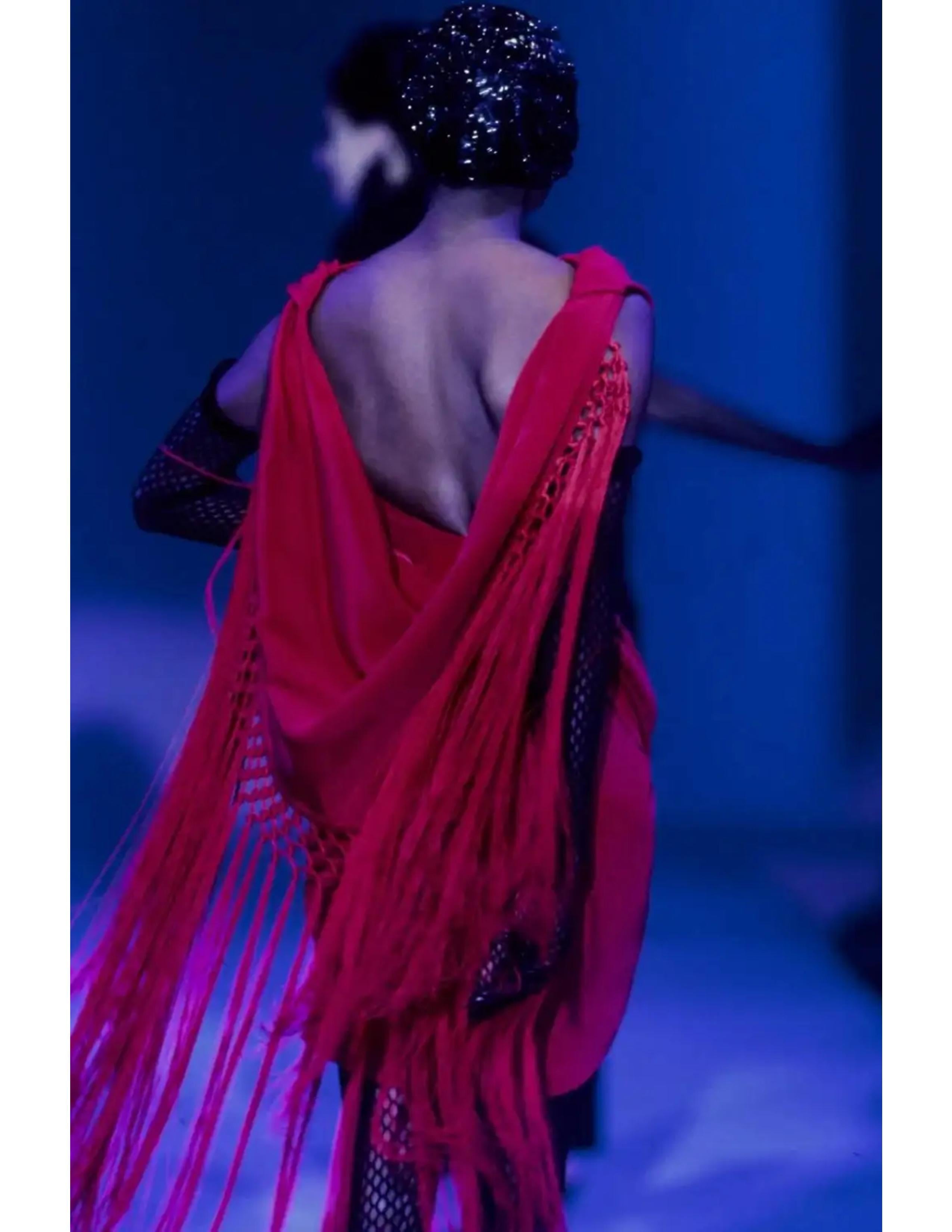 1997 THIERRY MUGLER black fringed back dress For Sale 8