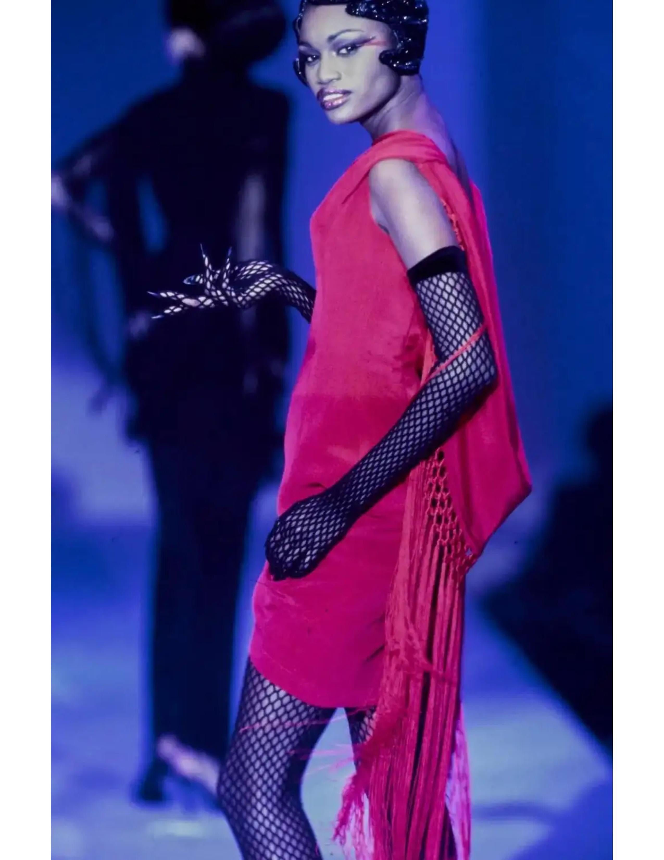 1997 THIERRY MUGLER black fringed back dress For Sale 10