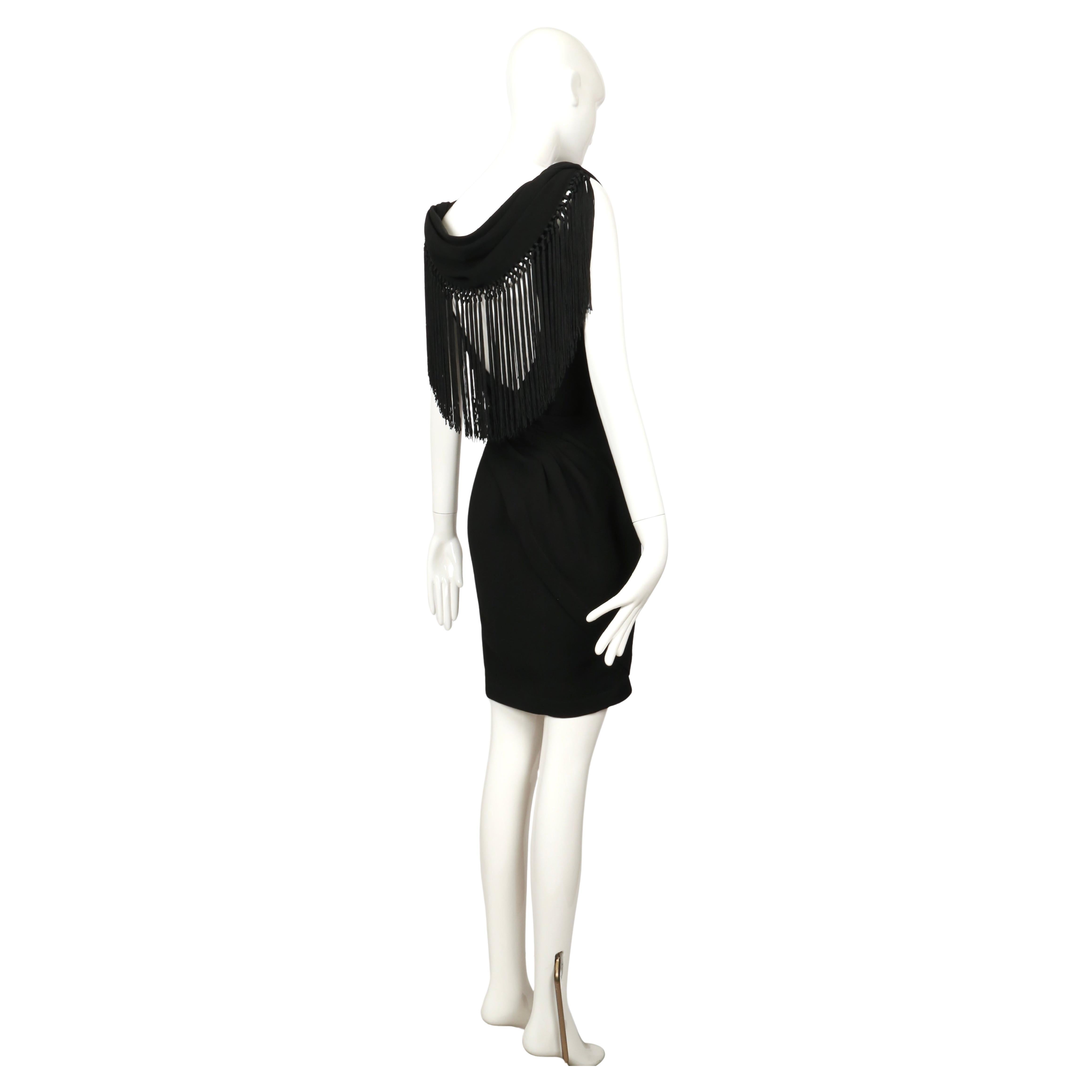 Black 1997 THIERRY MUGLER black fringed back dress For Sale