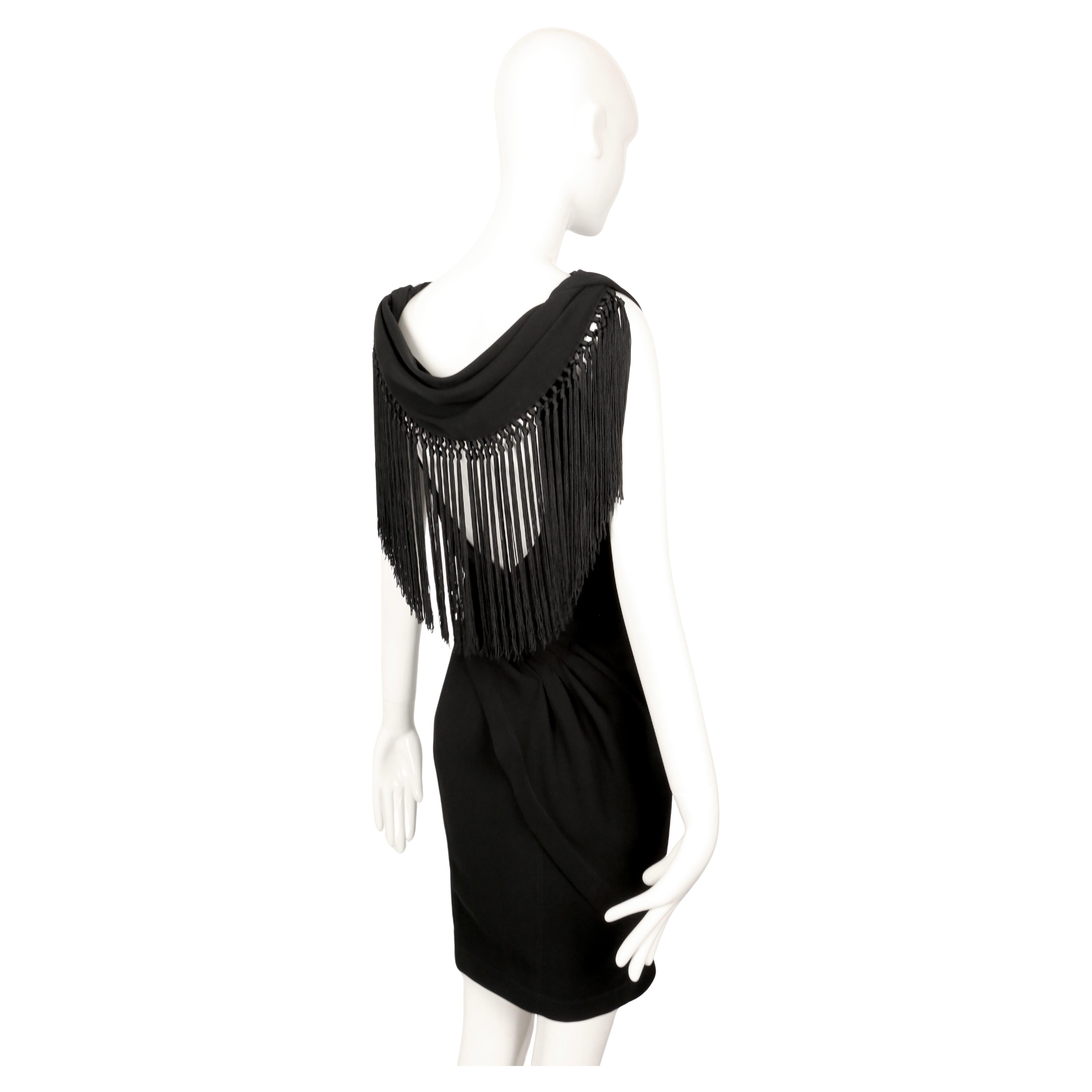 1997 THIERRY MUGLER black fringed back dress In Good Condition For Sale In San Fransisco, CA