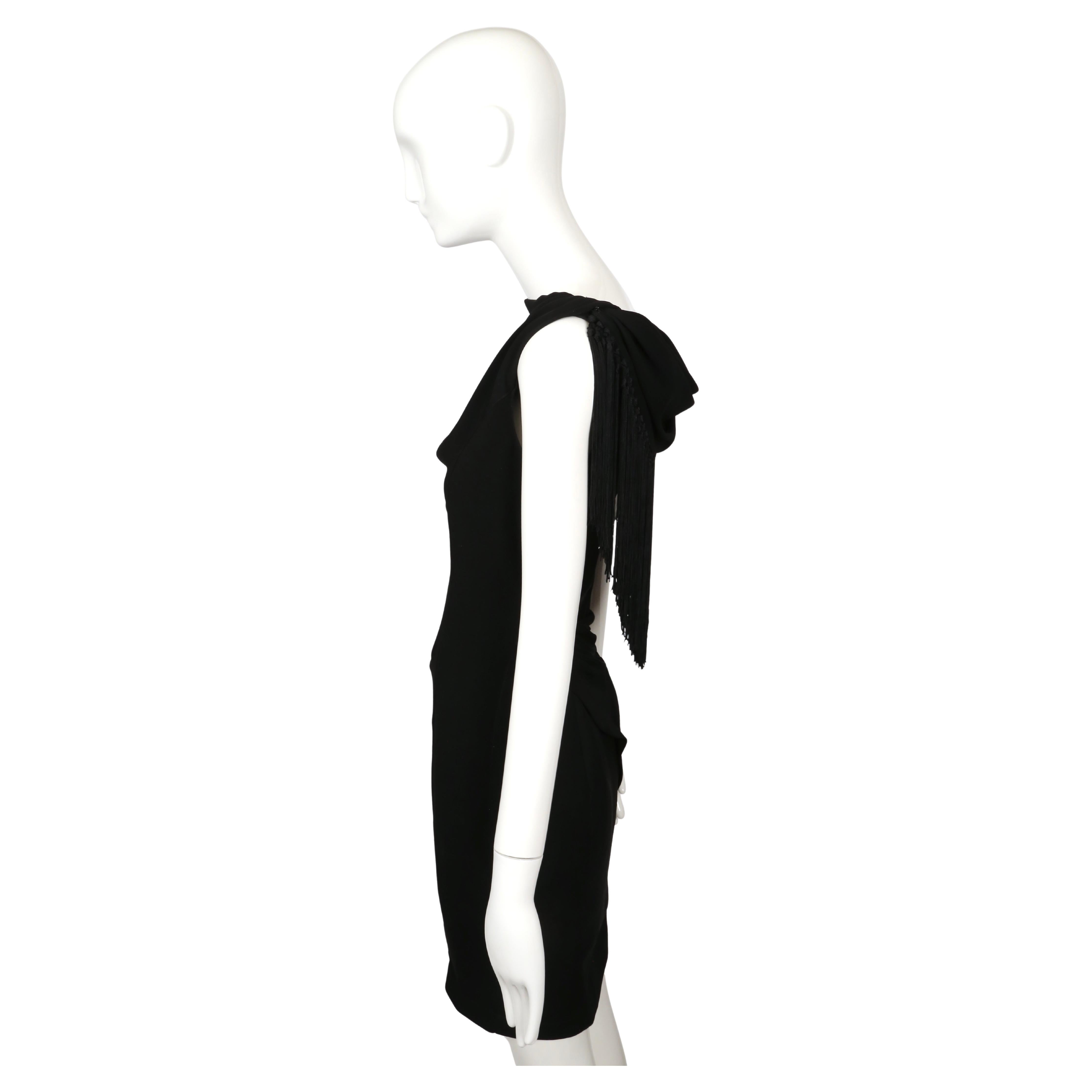 1997 THIERRY MUGLER black fringed back dress For Sale 3
