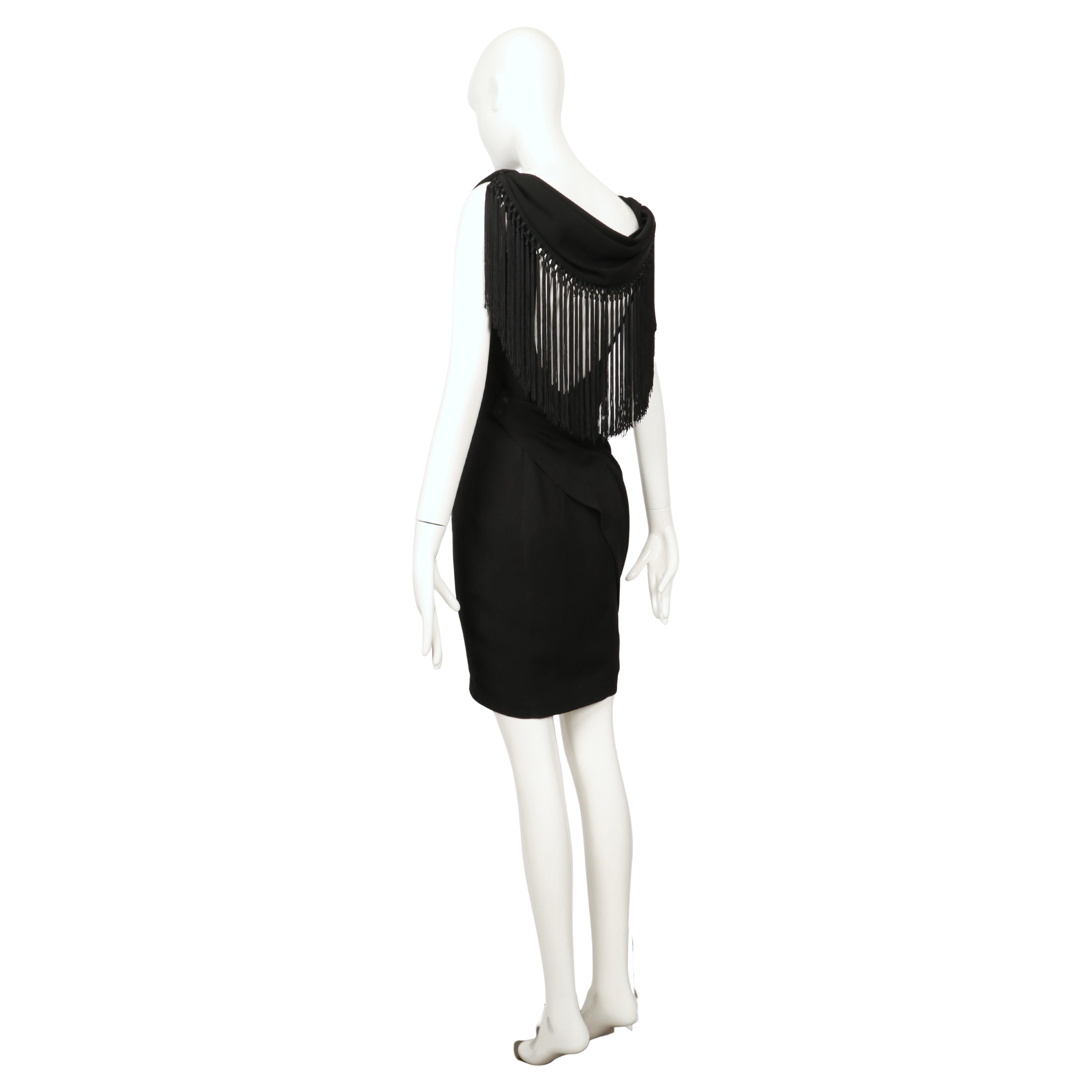 1997 THIERRY MUGLER black fringed back dress For Sale 4