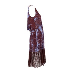 1997 Valentino Brown and Lilac Devore Velvet and Lace Dress