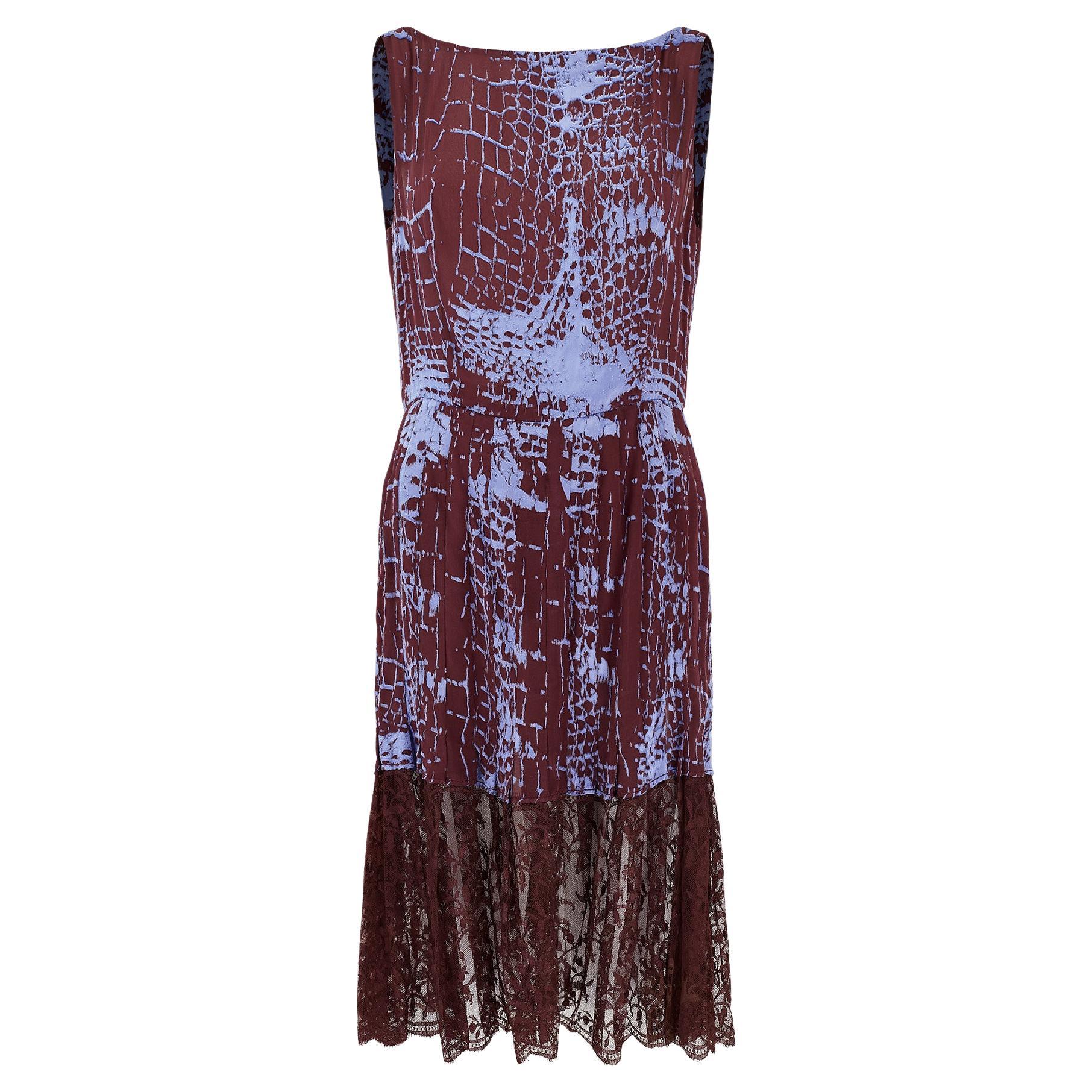 1997 Valentino Vestito Devore in velluto e pizzo marrone e lilla in vendita