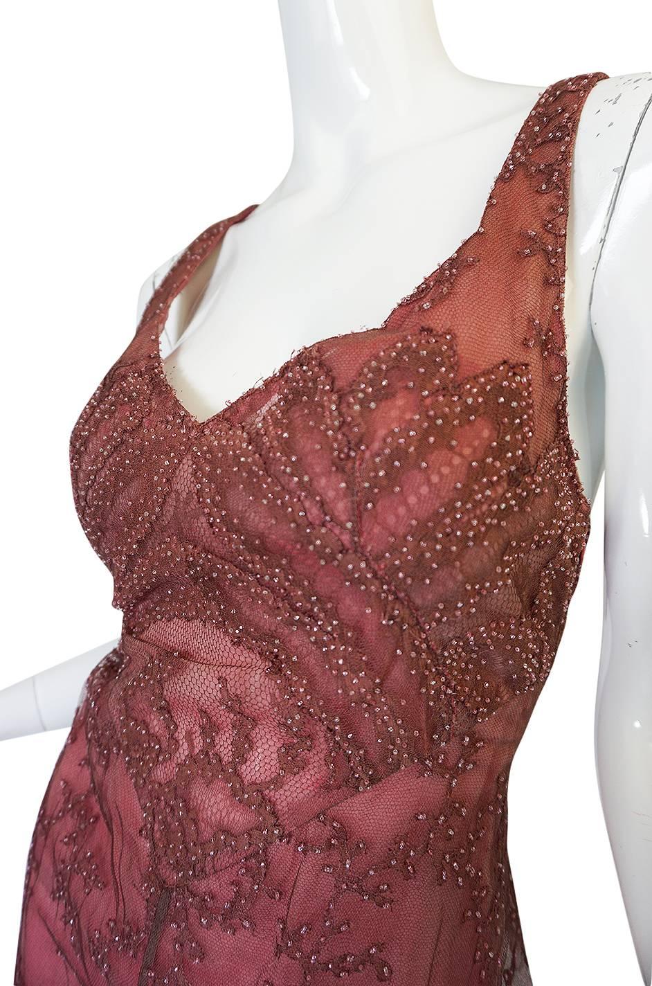 1997 Valentino Dusky Pink Beaded Net & Applique Dress 1