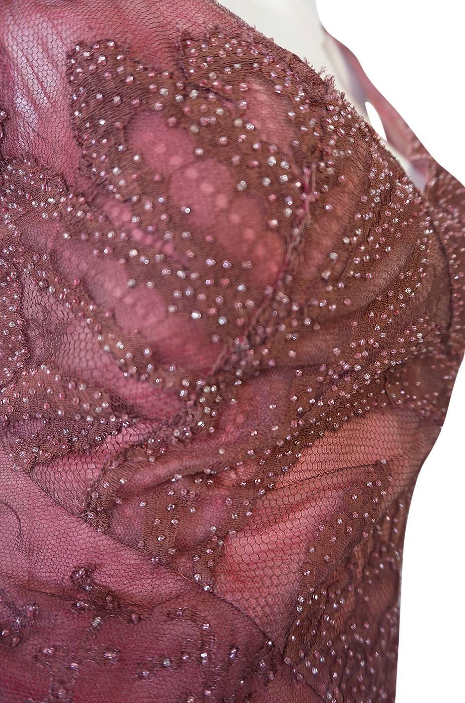 1997 Valentino Dusky Pink Beaded Net & Applique Dress 2