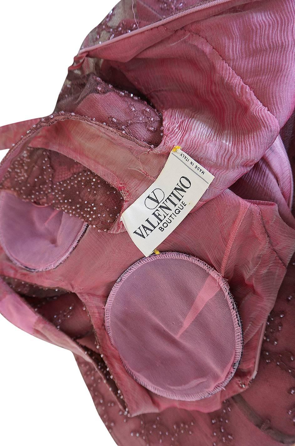 1997 Valentino Dusky Pink Beaded Net & Applique Dress 3
