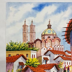 1997 Arte Vintage Original Acuarela Cobblestone Village #1 de Carrillo
