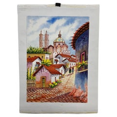 1997 Used Art Original Watercolor Cobblestone Village #1 by Carrillo
