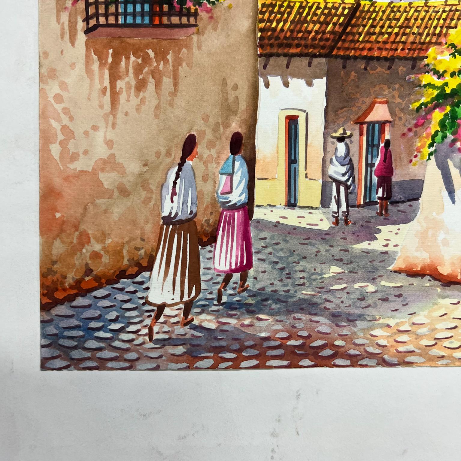 Papier Aquarelle d'art vintage originale Cobblestone Village n° 2 de Carrillo, 1997 en vente