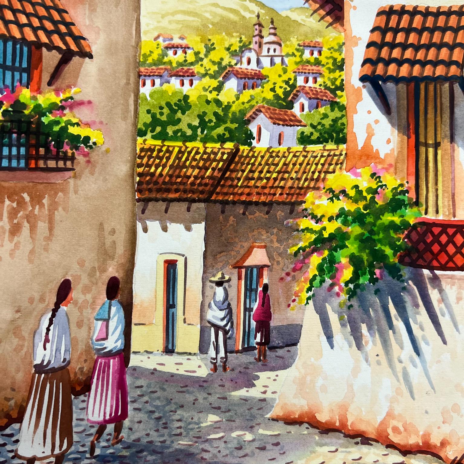 Aquarelle d'art vintage originale Cobblestone Village n° 2 de Carrillo, 1997 en vente 1