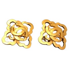1997 Retro CHANEL Gold Toned Clover Clip On Earrings