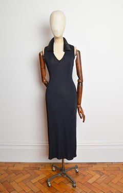 1997 YVES SAINT LAURENT Refined Black Knit Jersey Long Sleeveless Maxi Dress