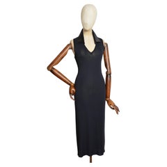 1997 YVES SAINT LAURENT Refined Black Knit Jersey Long Sleeveless Maxi Dress