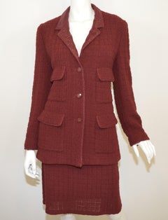 1998 A Chanel Maroon Knit Skirt with Jacket Set