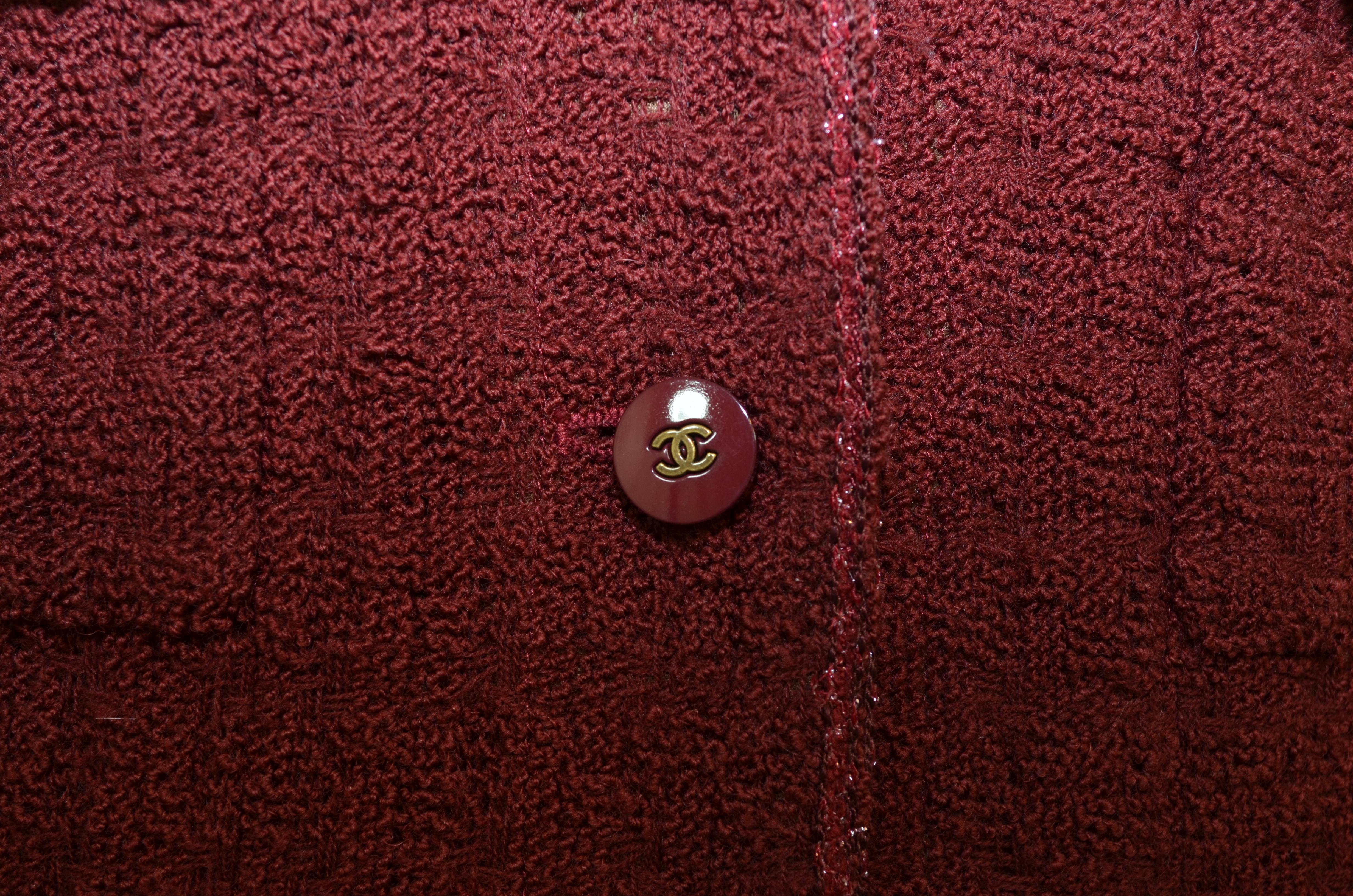Brown 1998 A Chanel Maroon Knit Skirt with Jacket Set