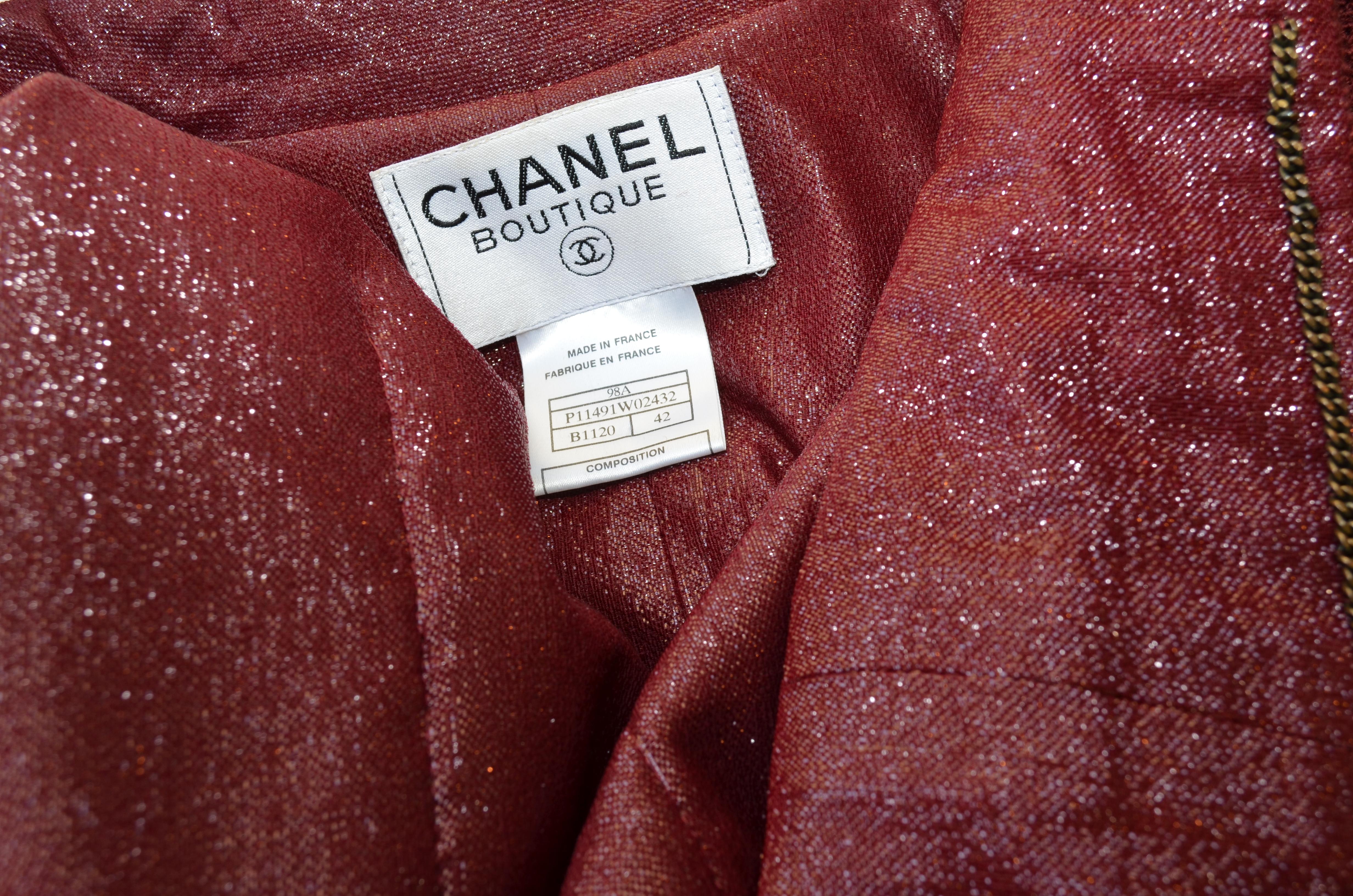 1998 A Chanel Maroon Knit Skirt with Jacket Set 1