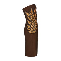 1998 Alexander McQueen for Givenchy Runway Brown Embroidered Dress