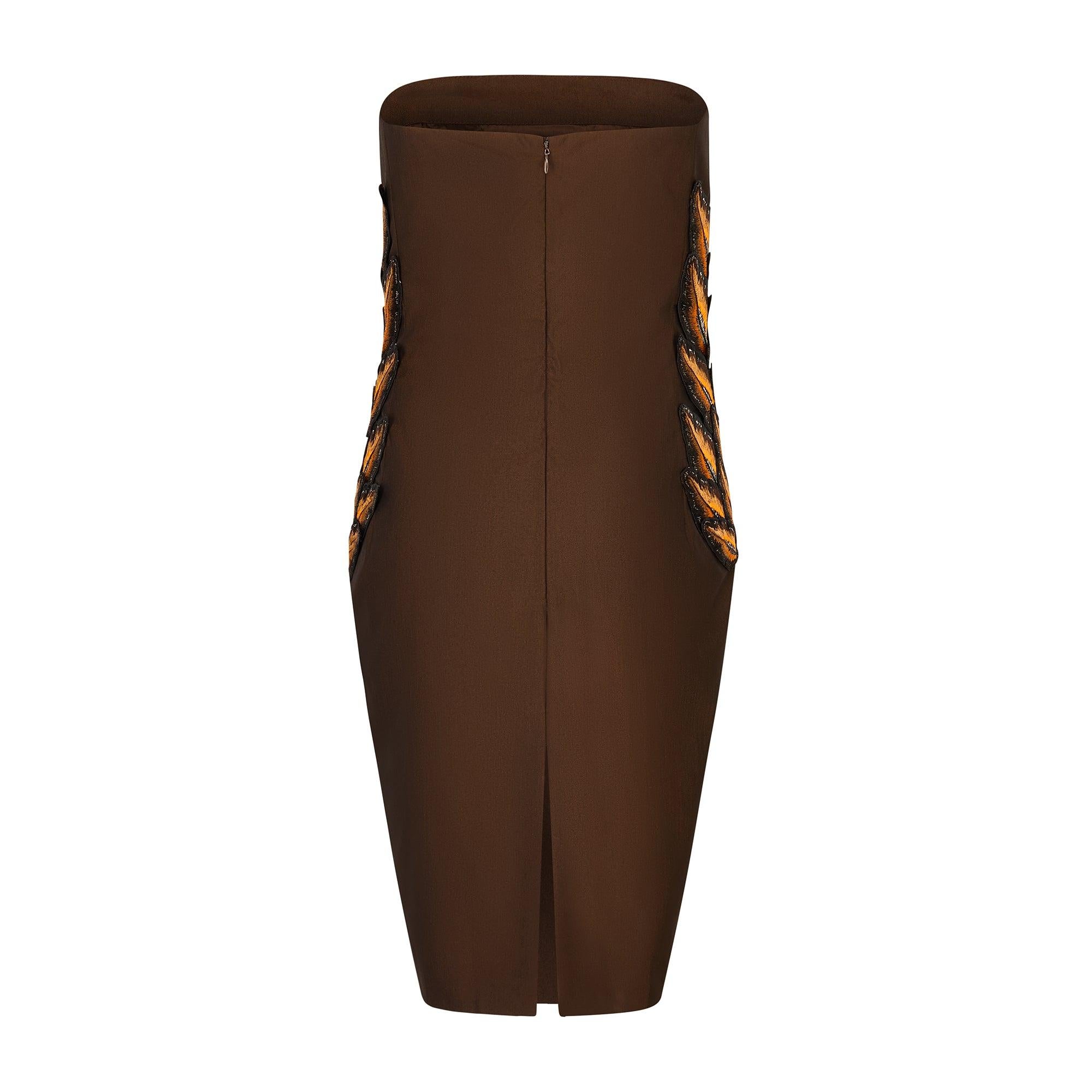 1998 Alexander McQueen for Givenchy Runway Brown Embroidered Dress In Good Condition For Sale In London, GB