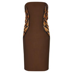 1998 Alexander McQueen for Givenchy Runway Brown Embroidered Dress
