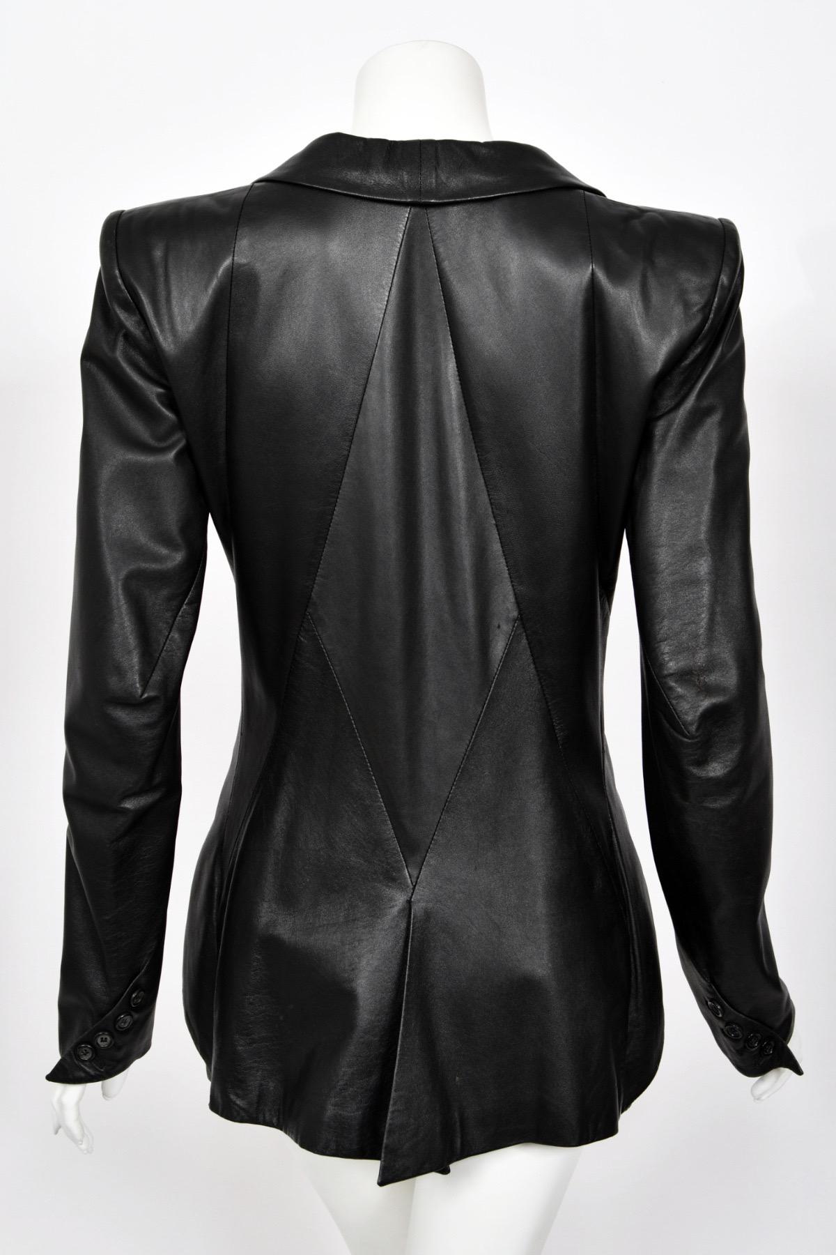 1998 Alexander McQueen Lifetime 'Joan' Collection Black Leather Sculpted Jacket For Sale 8