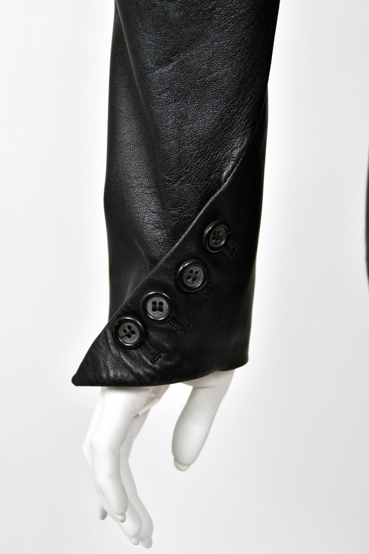 1998 Alexander McQueen Lifetime 'Joan' Collection Black Leather Sculpted Jacket For Sale 3