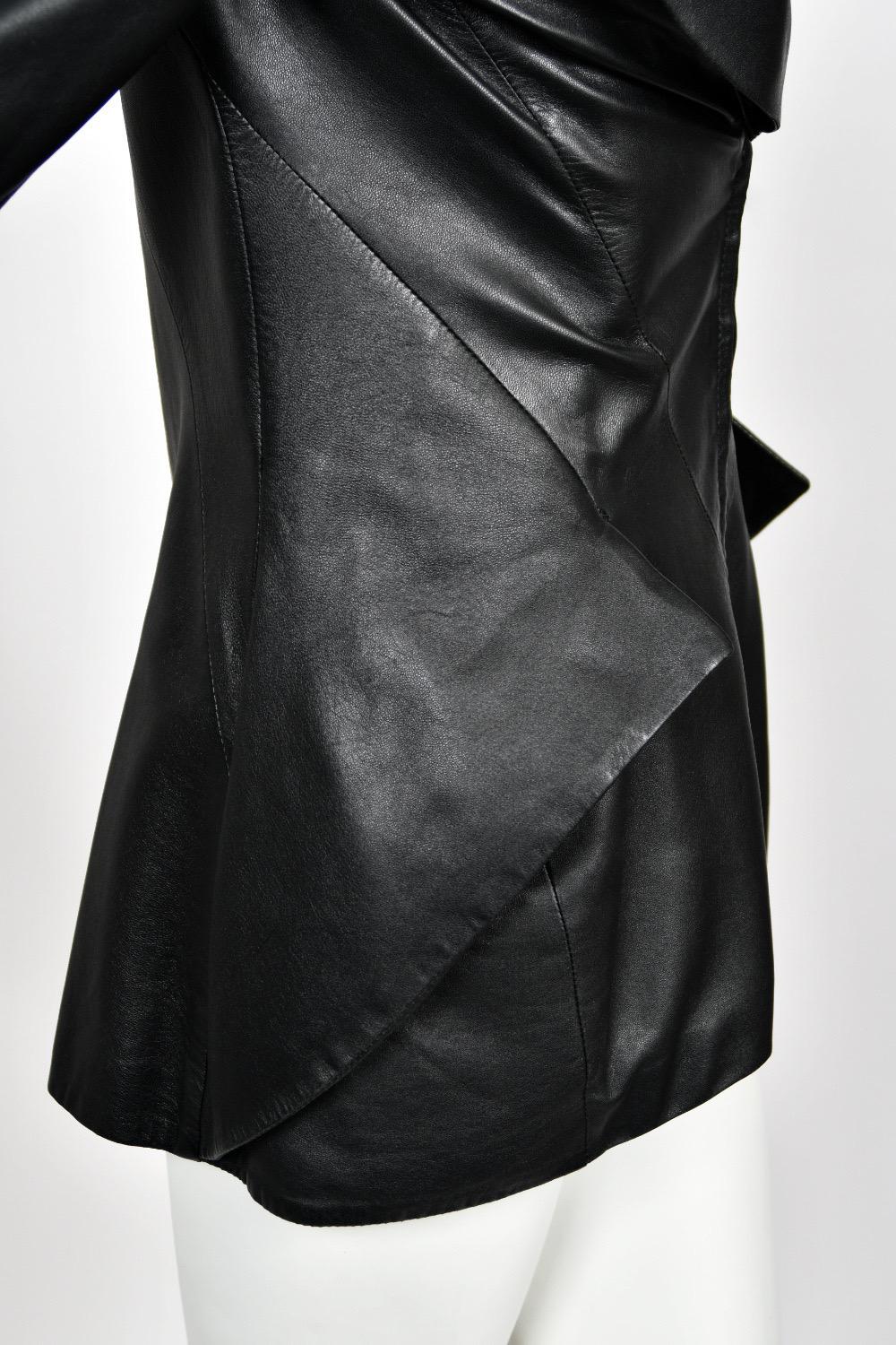 1998 Alexander McQueen Lifetime 'Joan' Collection Black Leather Sculpted Jacket For Sale 4