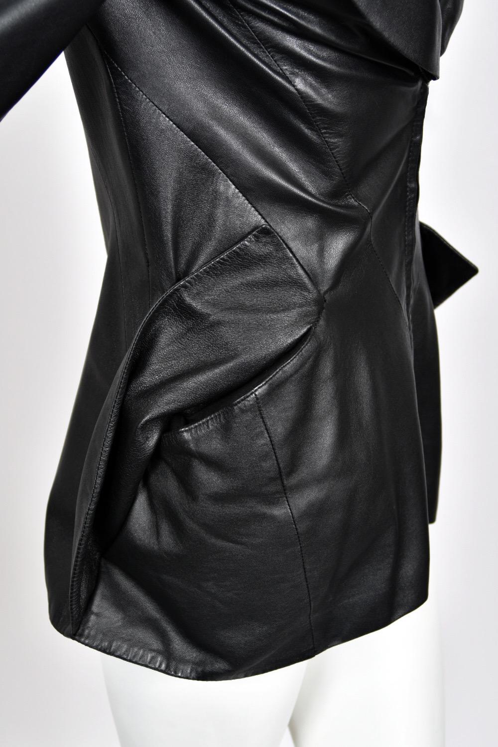 1998 Alexander McQueen Lifetime 'Joan' Collection Black Leather Sculpted Jacket For Sale 5