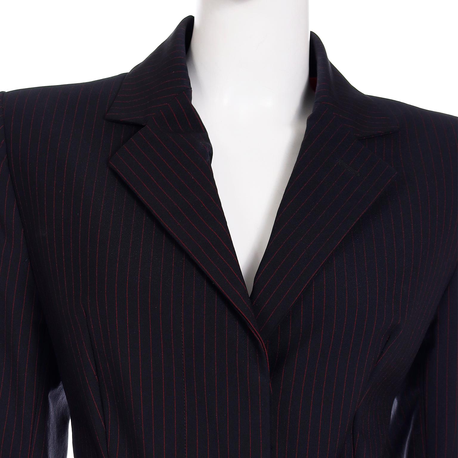 1998 Alexander McQueen Runway Joan Black & Red Pinstripe Long Coat Trouser Suit 7