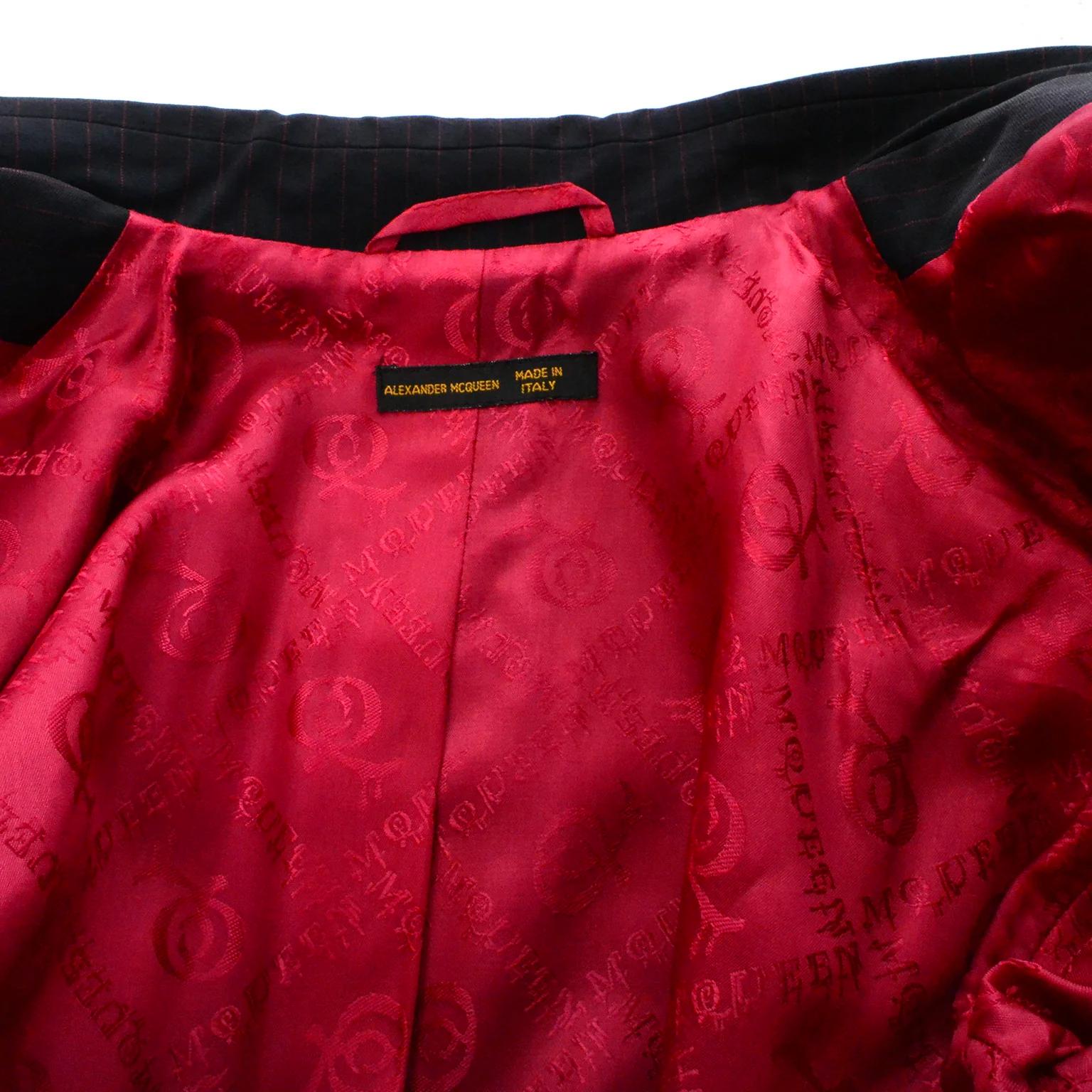 1998 Alexander McQueen Runway Joan Black & Red Pinstripe Long Coat Trouser Suit 11