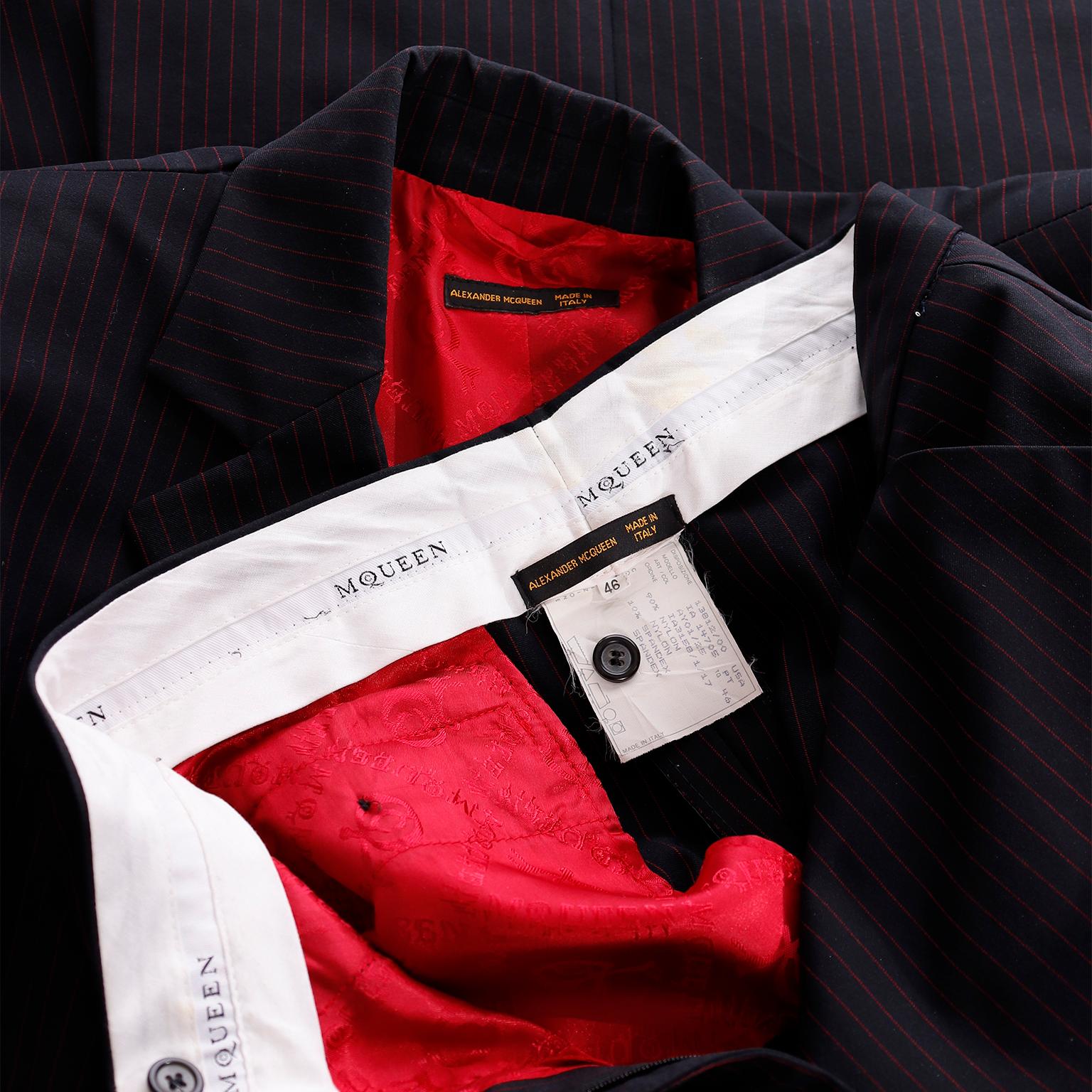 1998 Alexander McQueen Runway Joan Black & Red Pinstripe Long Coat Trouser Suit 12
