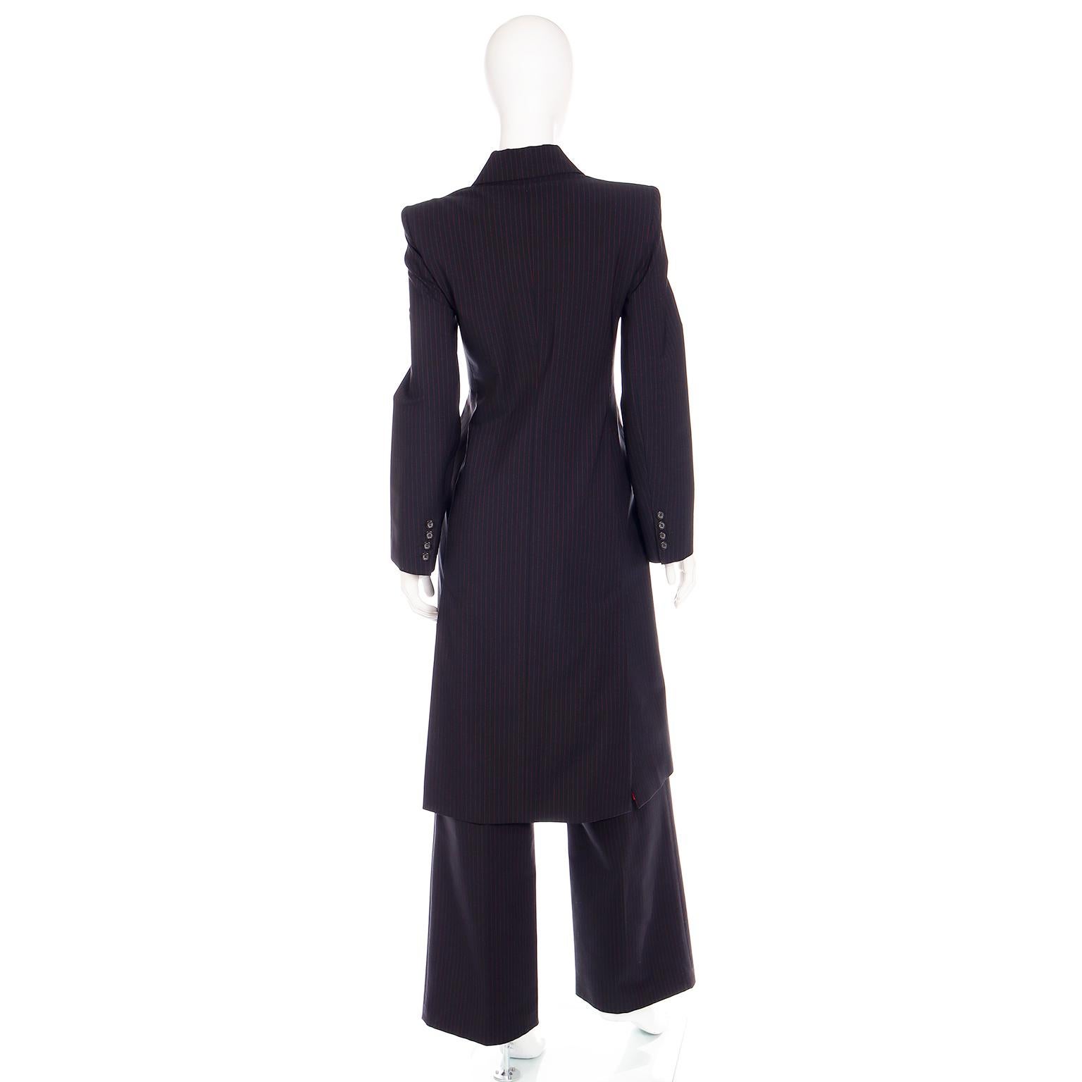 1998 Alexander McQueen Runway Joan Black & Red Pinstripe Long Coat Trouser Suit 1