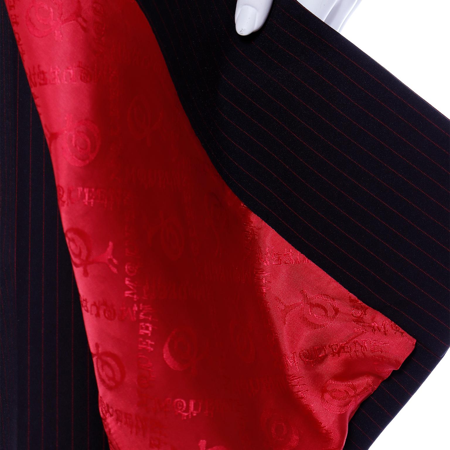 1998 Alexander McQueen Runway Joan Black & Red Pinstripe Long Coat Trouser Suit 4