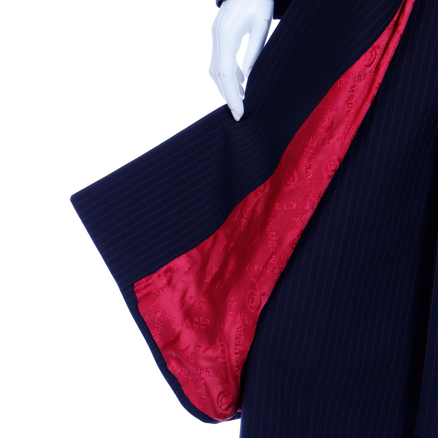 1998 Alexander McQueen Runway Joan Black & Red Pinstripe Long Coat Trouser Suit 5