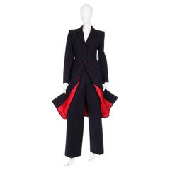 1998 Alexander McQueen Runway Joan Black & Red Pinstripe Long Coat Trouser Suit