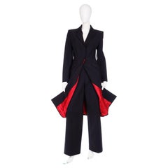 Vintage 1998 Alexander McQueen Runway Joan Black & Red Pinstripe Long Coat Trouser Suit