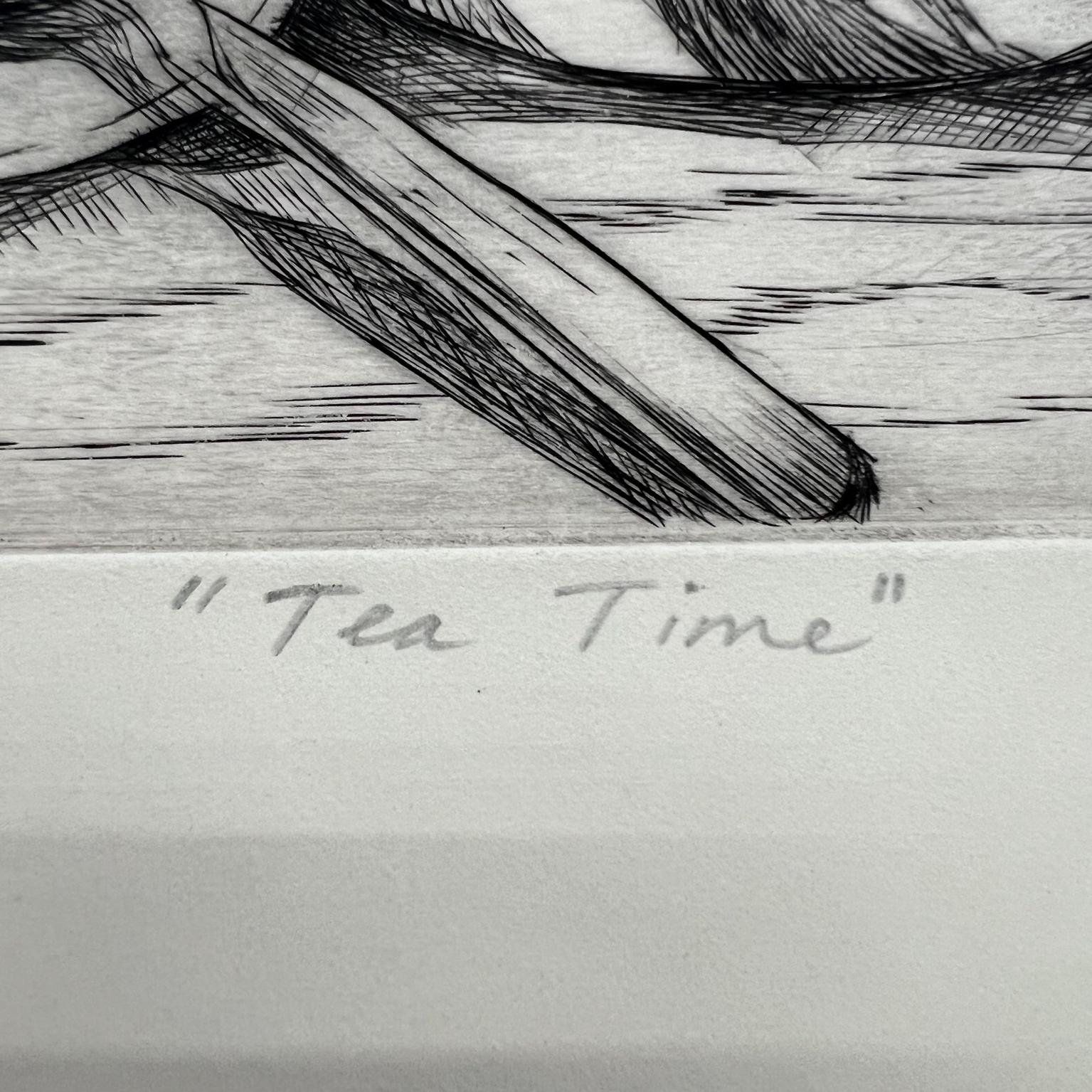 Paper 1998 Alina D. Pocian Woodblock Etching Artwork Titled Tea Time 7/18 For Sale