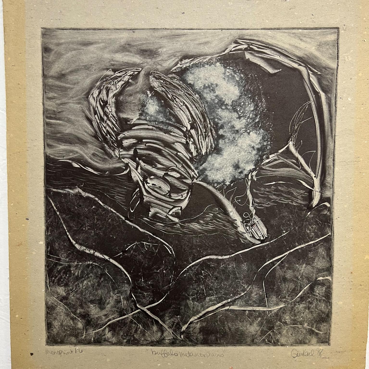 1998 Art by Gina Kail Monoprint Buffalo Metamorphosis 1 :6 en vente 4