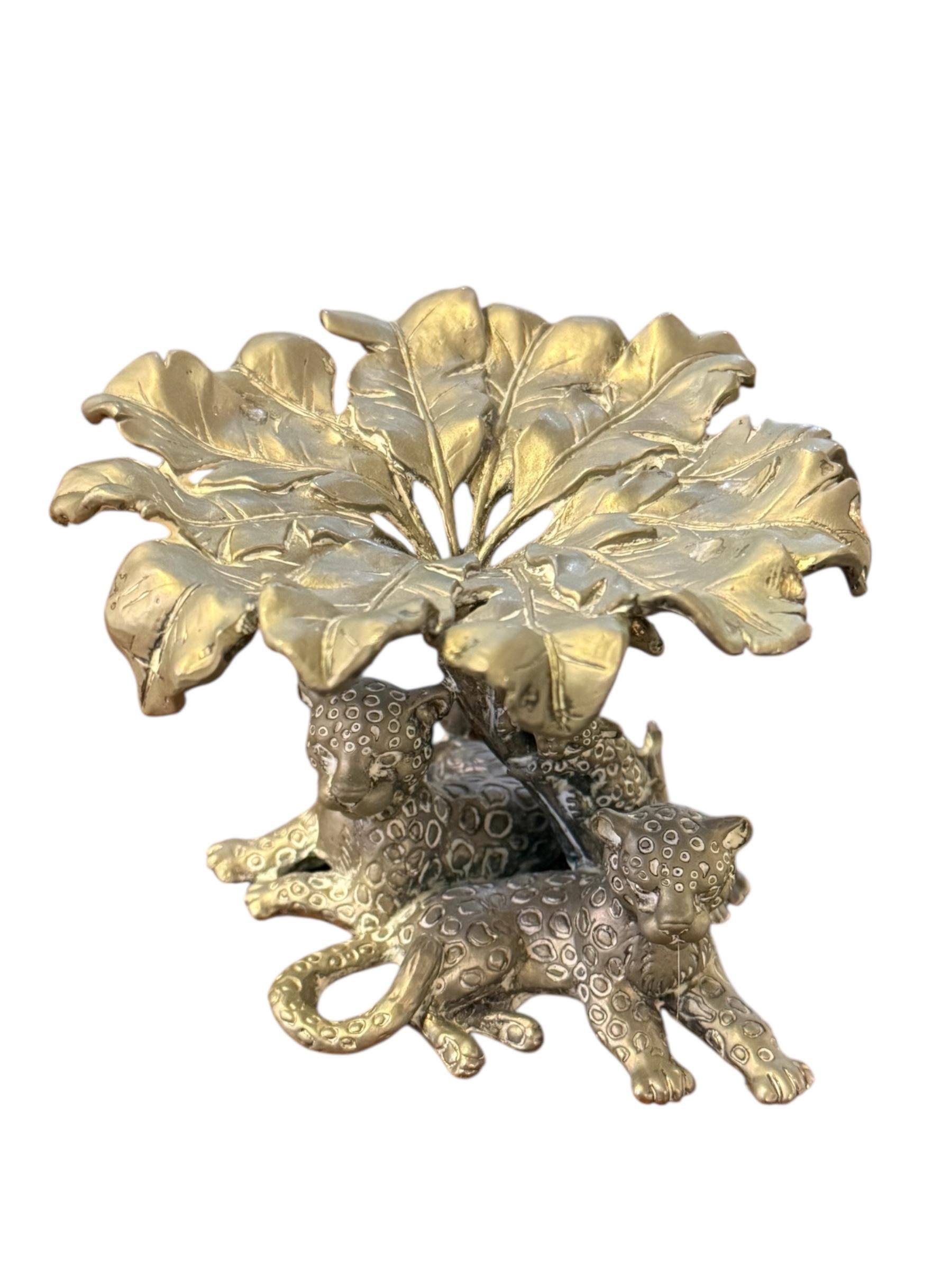 1998 Arthur Court Leopard and Cub Sculpture/Candleholder Bon état - En vente à Pasadena, CA