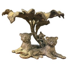1998 Arthur Court Leopard and Cub Sculpture/Candleholder
