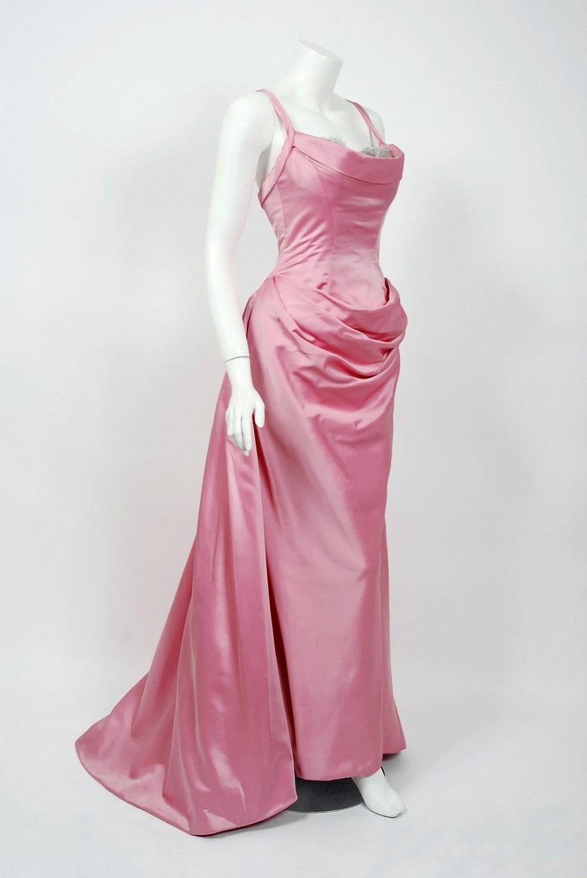 A gorgeous pink silk-satin gown custom made by Bob Mackie for Julia Louis-Dreyfus to wear for the 1998 Emmy Awards. That night she was nominated for Outstanding Supporting Actress in a Comedy Series for  Seinfeld, which was also nominated for