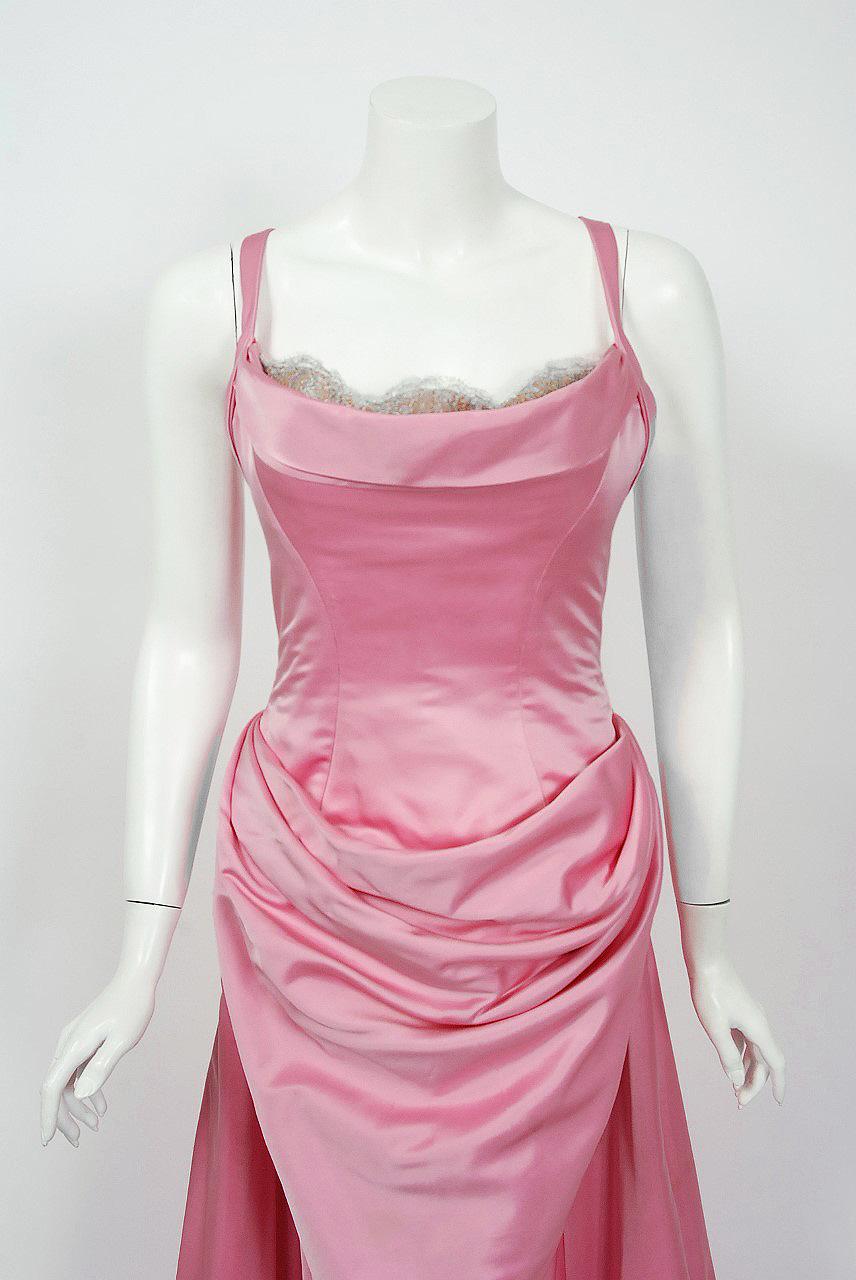 Brown 1998 Bob Mackie Couture Pink Satin Gown Worn by Julia Louis-Dreyfus for Emmys
