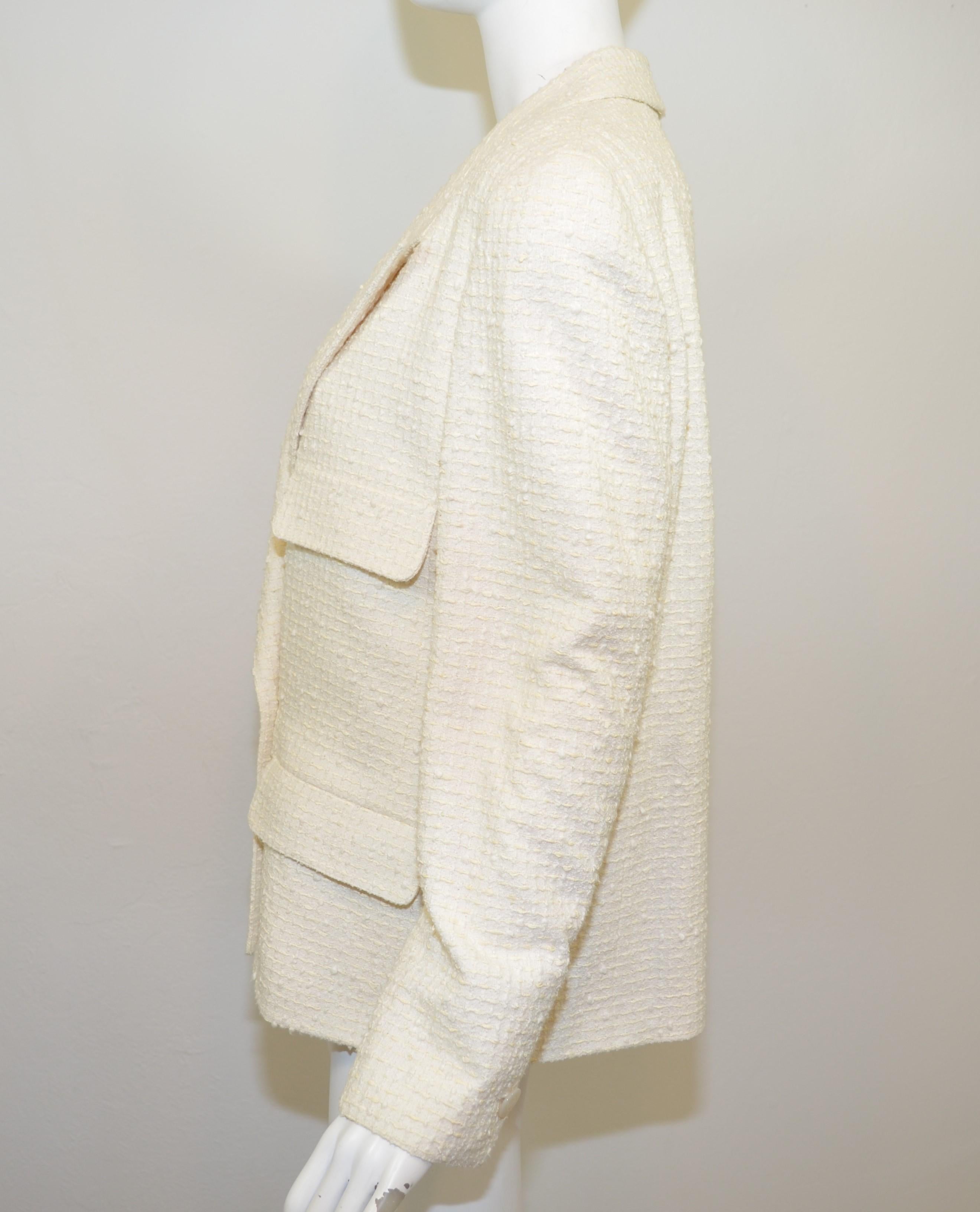 Beige 1998 C Chanel Cream Tweed Knit Jacket