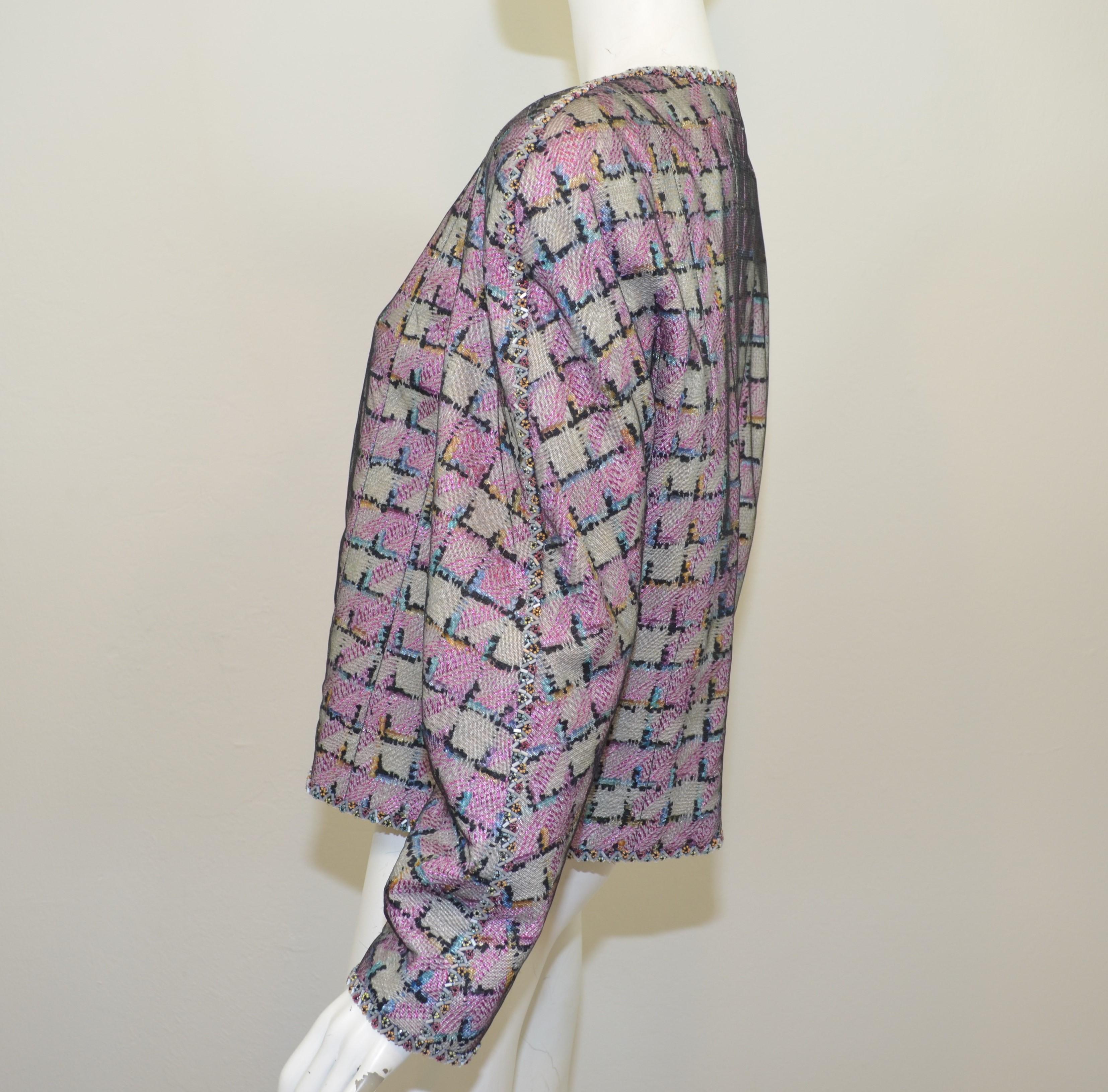 Women's 1998 C Chanel Multicolor Embellished Jacket with Mesh Overlay For Sale