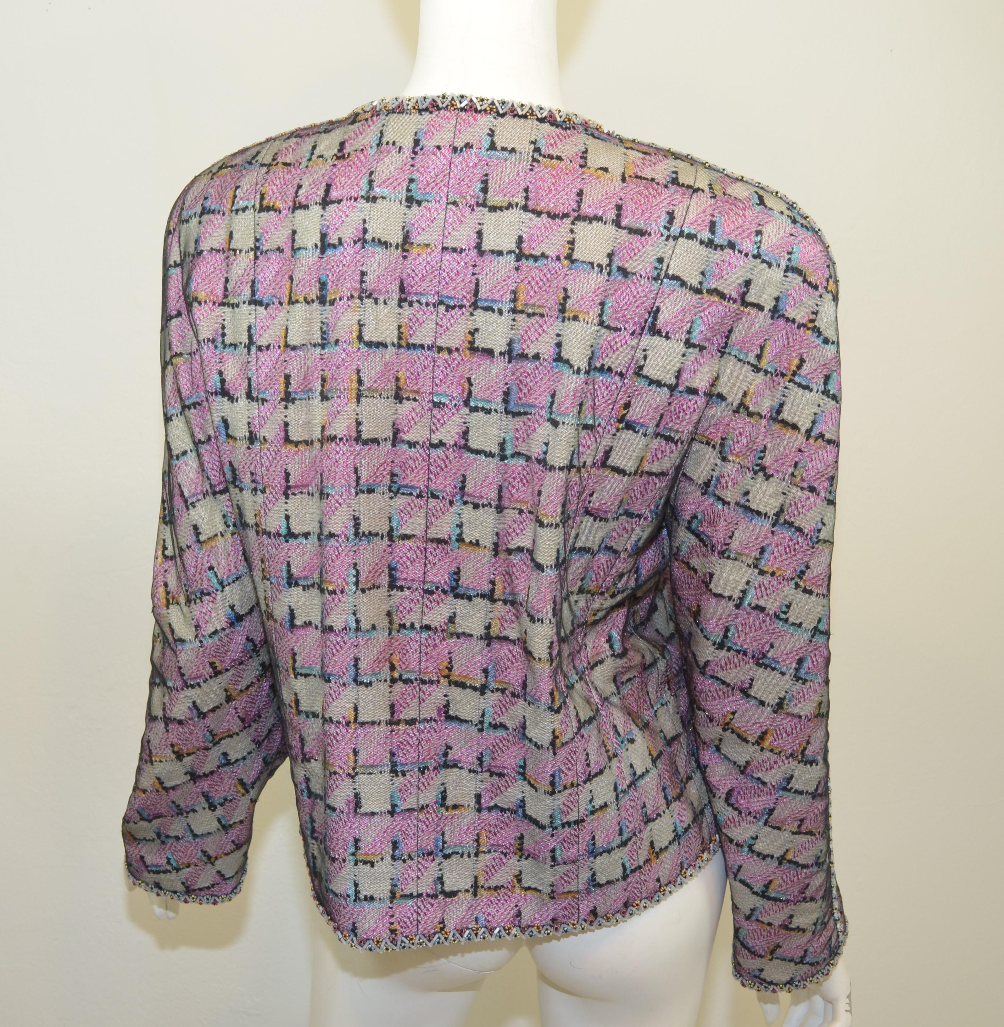 1998 C Chanel Multicolor Embellished Jacket with Mesh Overlay For Sale 1