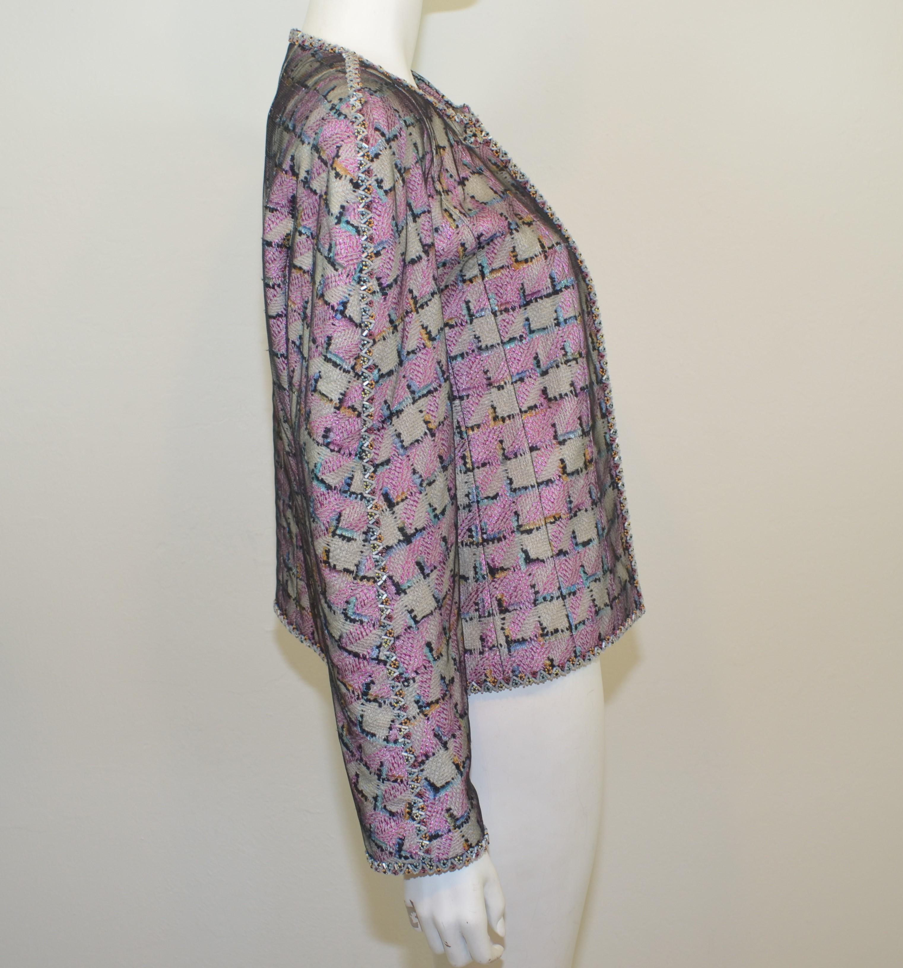 1998 C Chanel Multicolor Embellished Jacket with Mesh Overlay For Sale 2