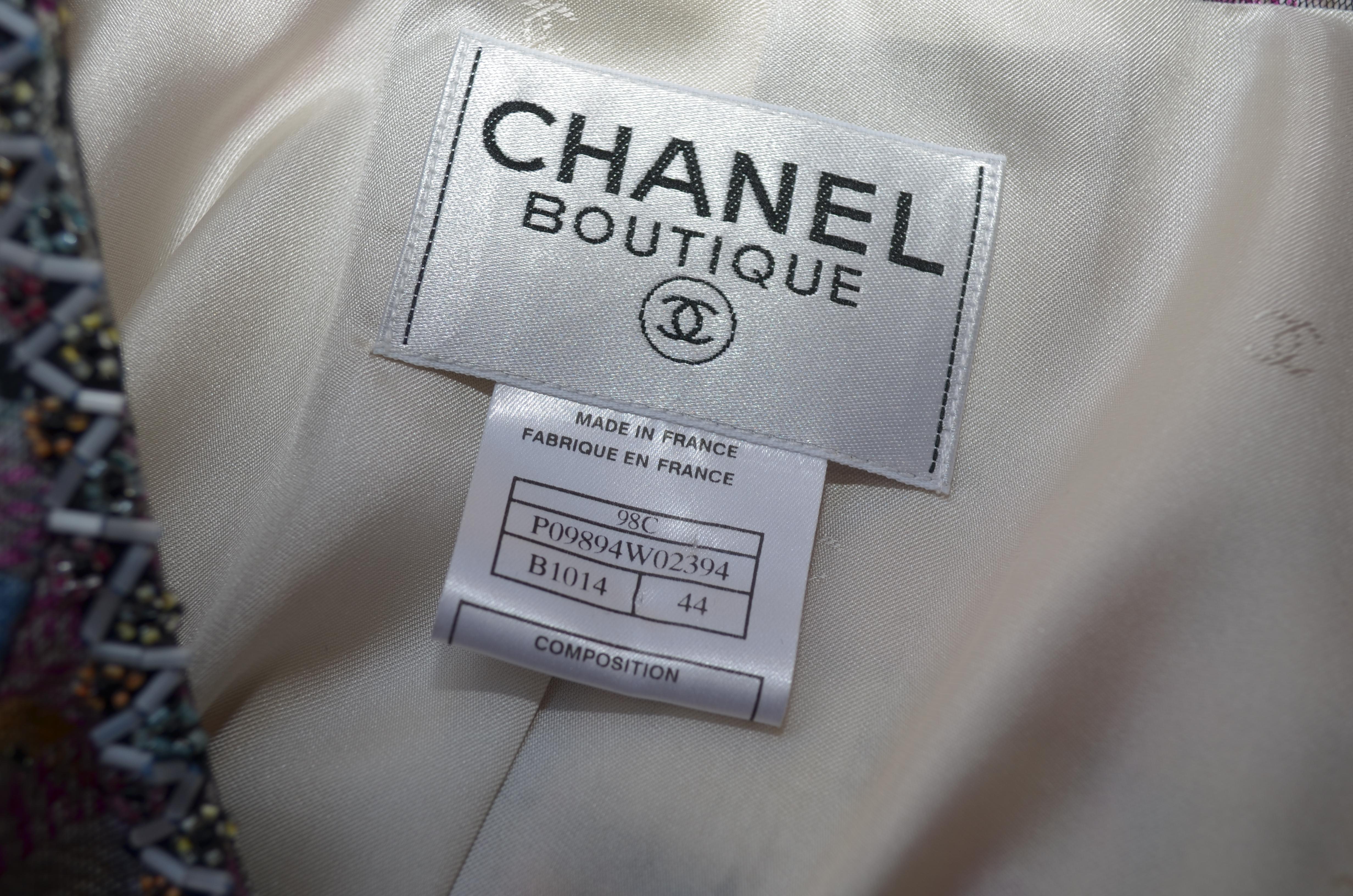 Chanel - Veste multicolore ornée de perles recouverte par une maille filet, 1998 en vente 3
