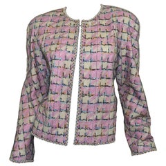 Chanel - Veste multicolore ornée de perles recouverte par une maille filet, 1998