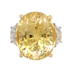 19.98 Carat No Heat Yellow Sapphire Diamond Platinum Ring Estate Fine Jewelry