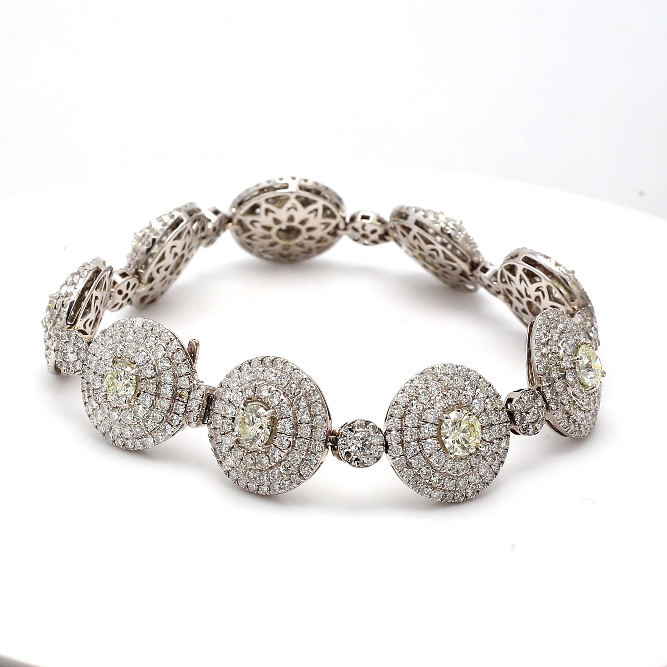 Taille brillant Bracelet à maillons en or blanc 14 carats avec diamants ronds brillants I-L VS2-SI1 de 19,98 carats en vente
